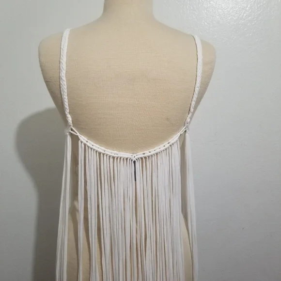 White Braided Fringe TOP, NWT, bohemian, boho, festival, swim cover up, crochet - Picture 4 of 8